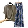 T-shirt girocollo in modal con pantaloni a gamba larga floreali in popeline Set pigiama estivo sottile Tuta casual larga per dormire Loungewear comodo tutto da abbinare
