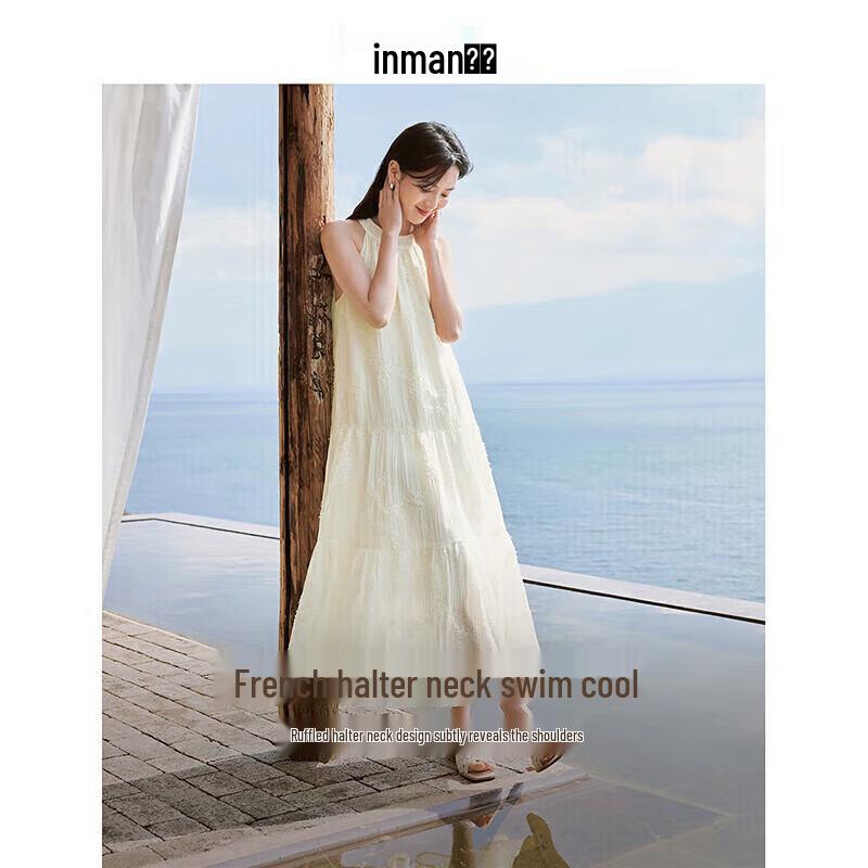 

INMAN Women s Summer Solid Round Neck Halter A-line Midi Dress XL