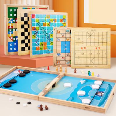 Wooden Multifunctional Fourteen-In-One Children'S Folding Board Game Backgammon Flying Chess Game Chess Toy