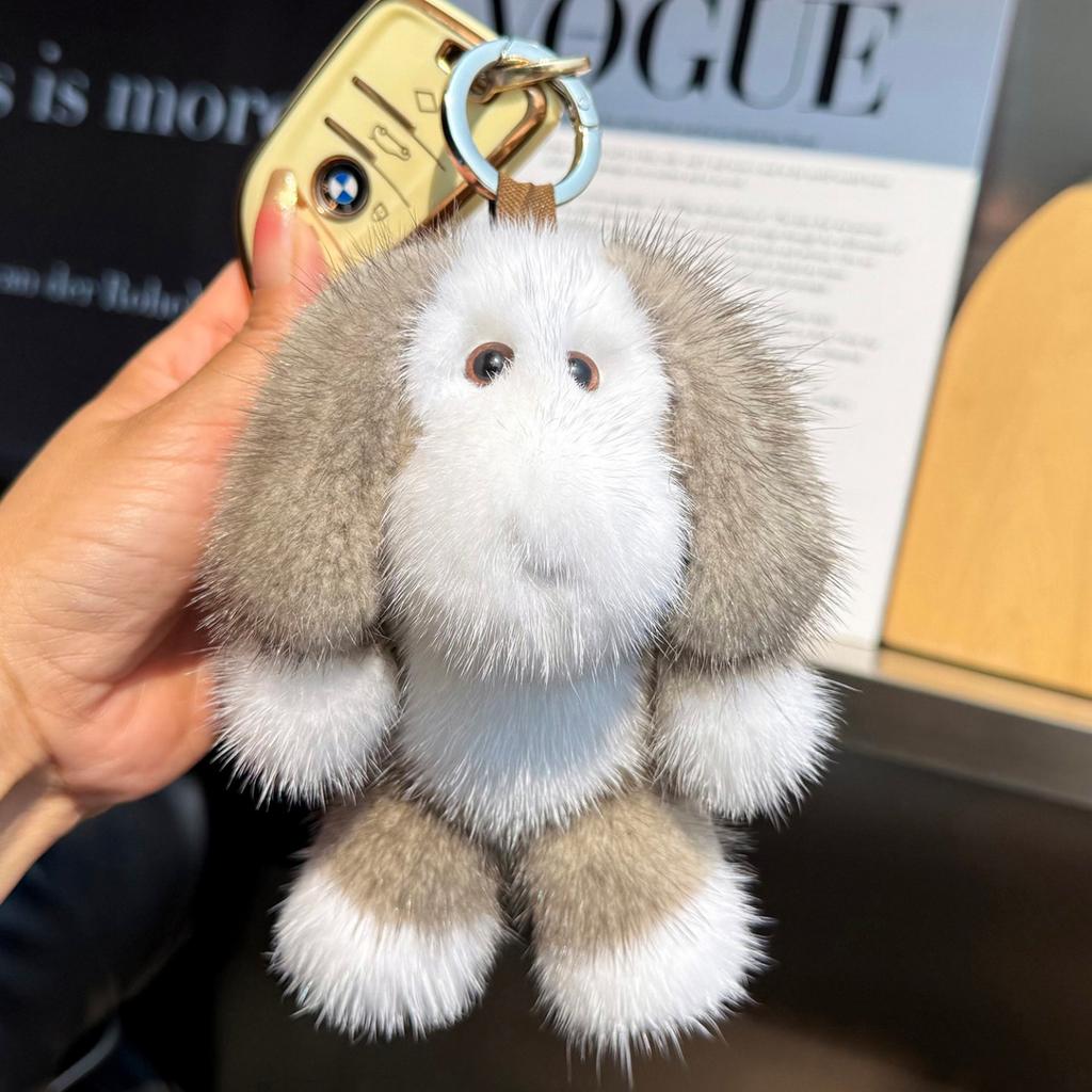 Cute Puppy Plush Keychain Stuffed Dog Mink Fur Pendant Doll Keyring Soft Plush Animals Bag Accessory Car Decoration Gifts Girl