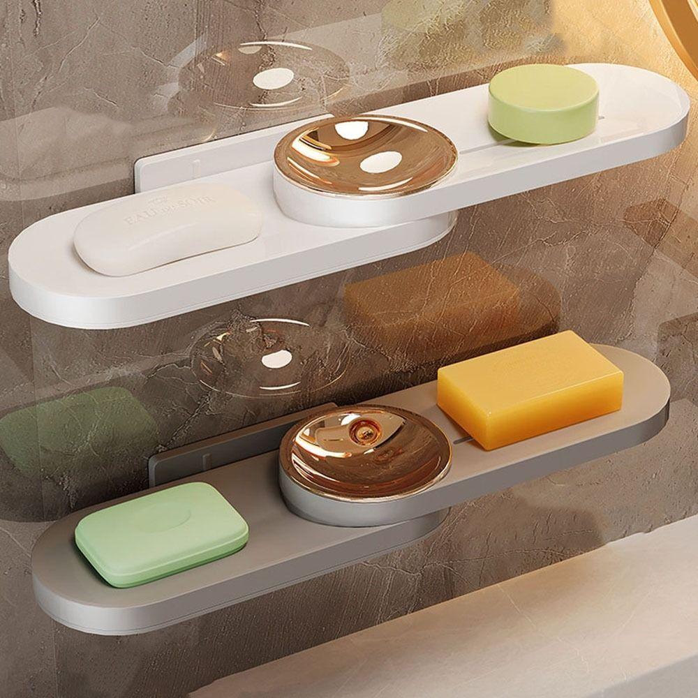 

Wall-Mounted Draining Soap Box Space Saving Jewelry Storage Rack Rotating Soap Box Bathroom білий