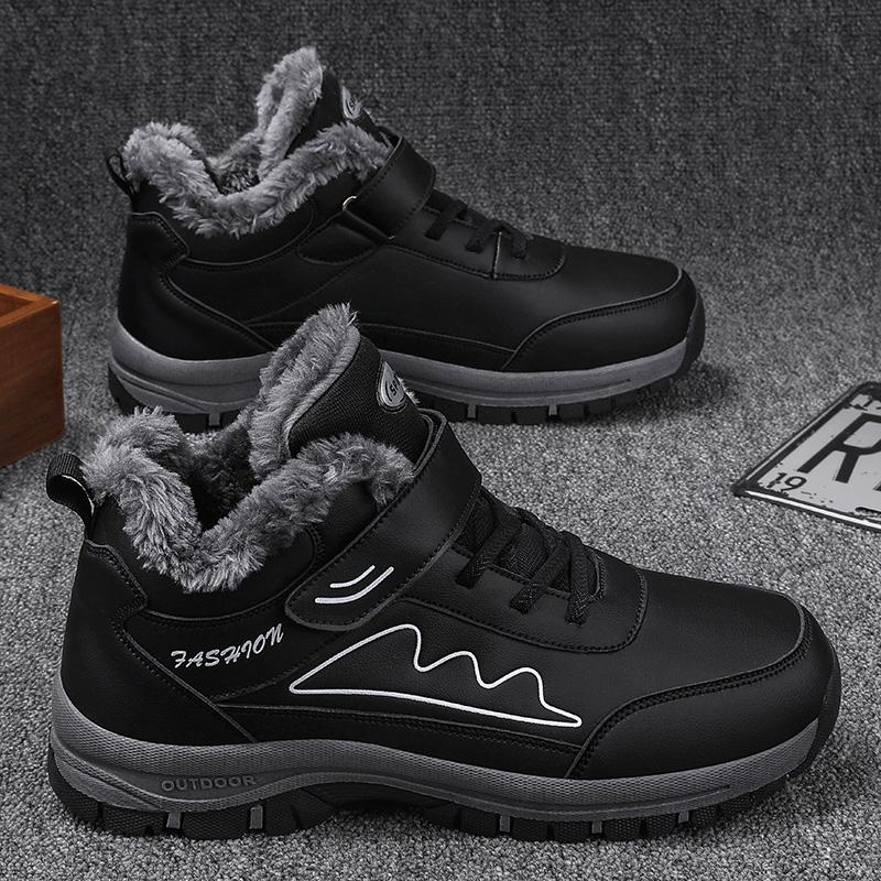 

Модные зимние мужские ботинки для отдыха на природе, модные зимние ботинки для мужчин из хлопка, теплые плюшевые походные ботинки, кроссовки, обувь для отдыха на природе, нескользящие мужские ботинки до щиколотки 10.5 чёрный