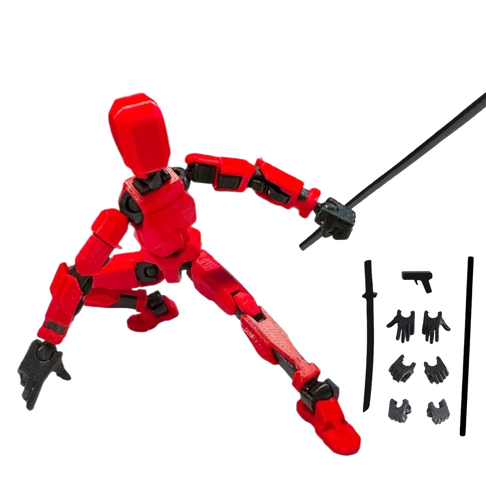 

SEVENCATS Robot Model Movable Figure with Drawing Practice Model Prop Doll, Weapons, Character, Approx. 137mm, (Red)