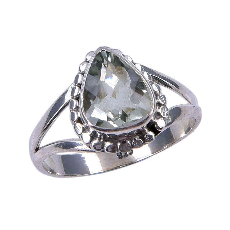 Natural Green Amethyst Gemstone 925 Solid Sterling Silver Gift Ring S.7.5 J1D92