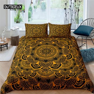Home Living Luxury Golden Mandala Print 2/3Pcs Soft Duvet Cover PillowCase Queen and King Size Kids Bedding Set EU/US/AU Size