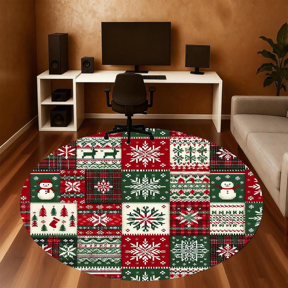 1pc Christmas, Pattern Round Chair Mat Area Rug - Non-Slip, Floor Mat for Office, Bedroom, and Indoor Decor -1002195