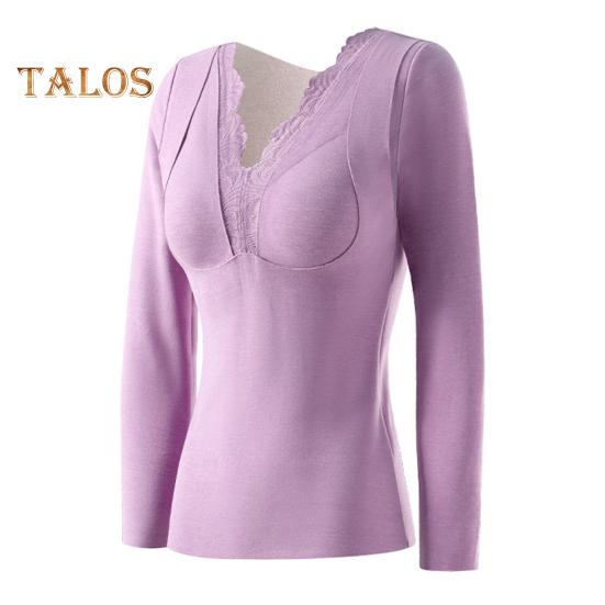 

Термобелье с встроенными нагрудными накладками, двухслойный бархат DE, утепляющий свитер с длинными рукавами, однотонная зимняя верхняя одежда L светло-фиолетовый