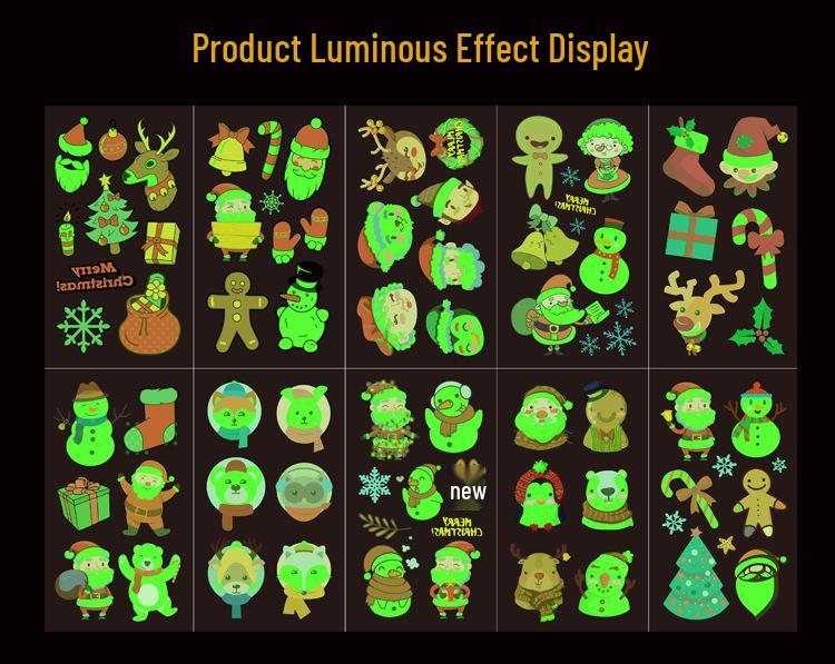 Creative Luminous Christmas & New Year Tattoo Stickers for Kids - Snowflake & Santa Designs