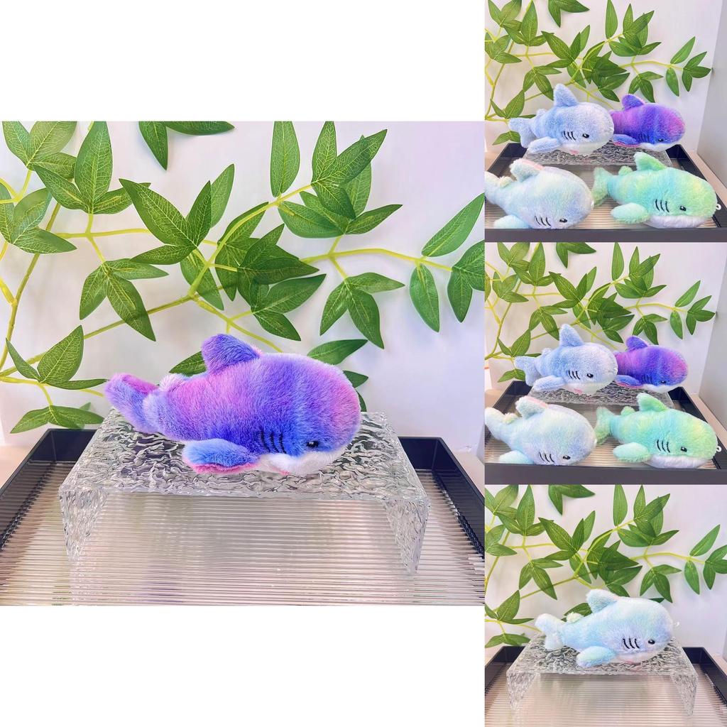 Adorable Rainbow Shark Plush Toy Cute Stuffed Animal Keychain Bag Charm For Kids