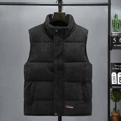 Men Fall Winter Waistcoat Stand Collar Neck Protection Sleeveless Thickened Padded Pure Color Single-breasted Pockets Cardigan Windproof Warm