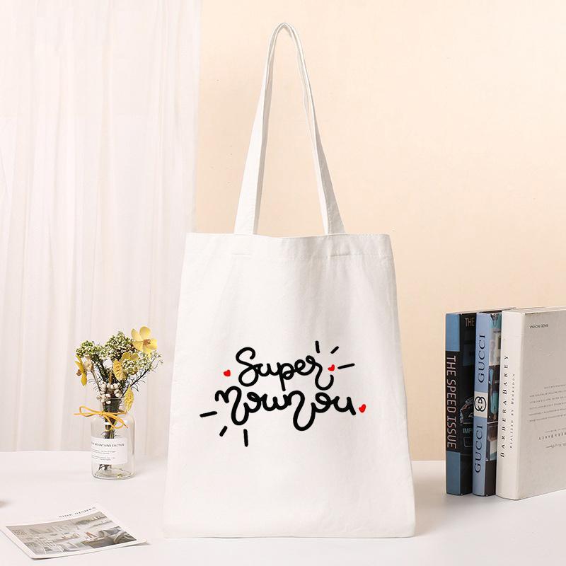 New Female Bag Shopping Bags Shoulder Bag Foldable Reusable Casual Thank You Mistress Print Canvas Student Portable Handbags
