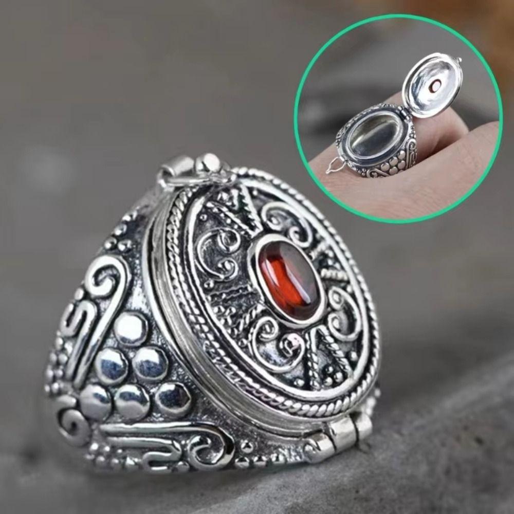 Adjustable Openable Finger Ring Antique Opening Ring Unique Gawu Box Ring  Storage Container