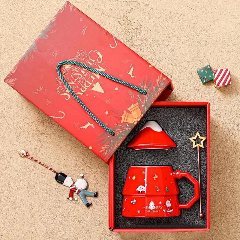 Cute Christmas Tree Santa Claus Ceramic Mug with Lid and Spoon Coffee Milk Tea Juice Cup Birthday Gift for Friend Drinkware New
