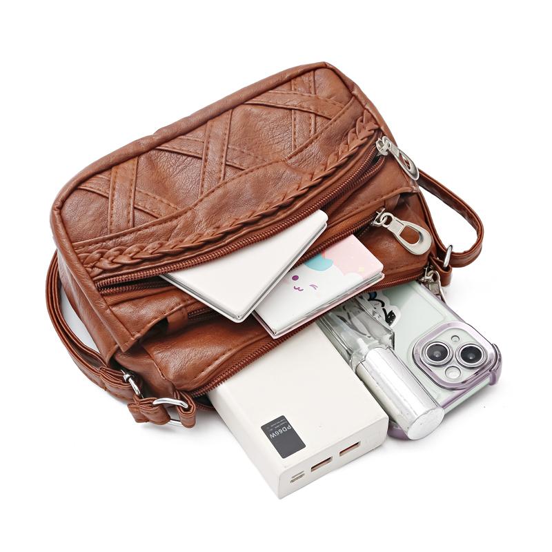 Retro Women's PU Leather Woven Crossbody Bag Medium and Old Women's Bag Casual Capacity Single Shoulder Bags Suitable for Daily Use Shopping Commuting