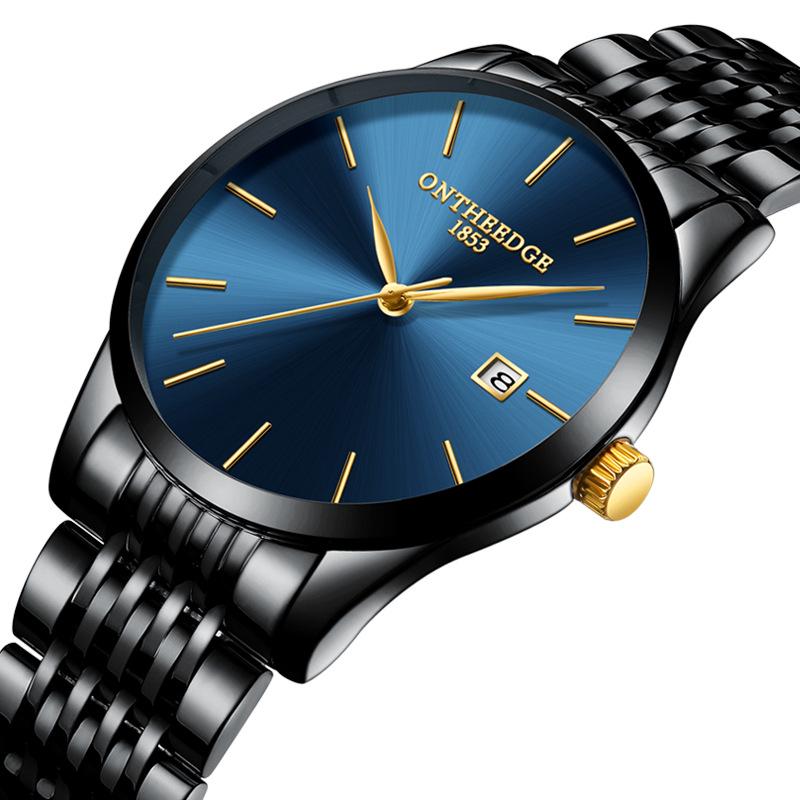 Men's Hong Kong-Style Ultra-Thin Quartz Wristwatch with Steel Band and Calendar