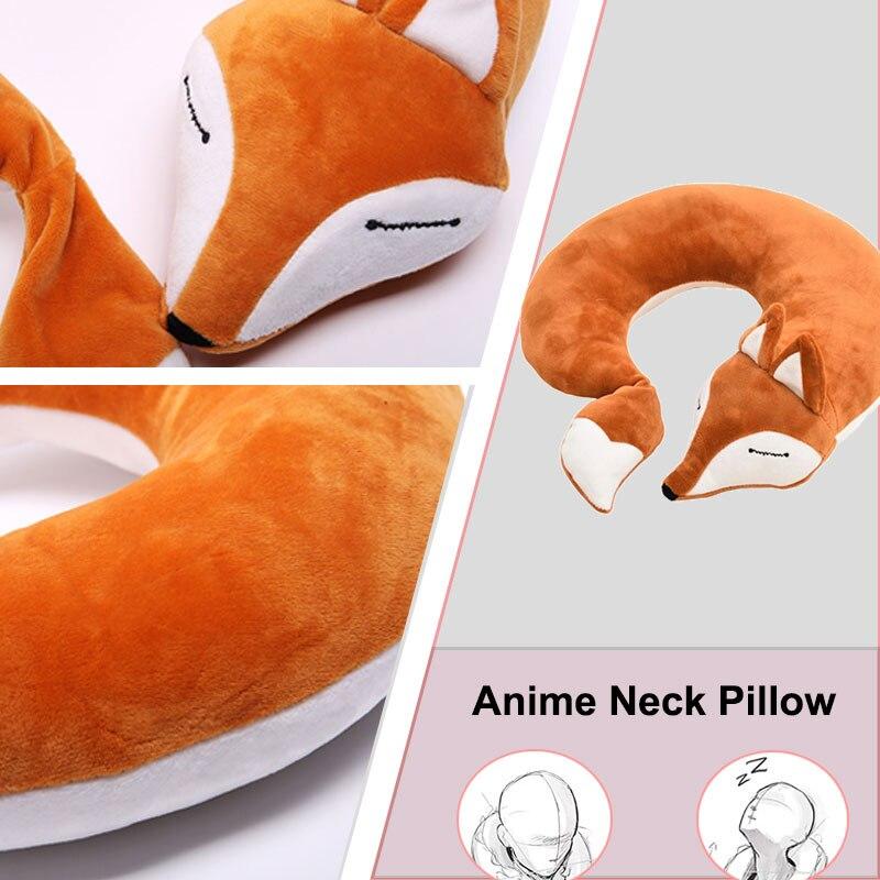 Cute Travel Pillow with Ear Cartoon Neck Pillow for Kids Memory Foam Animal Pillow U Shaped Cushion Plush for Airplane Train