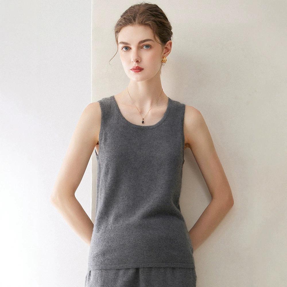 Kangsai Women's 100% Cashmere Sleeveless Knit Vest - Loose Fit, Round Neck, Ideal for Spring & Autumn 2026
