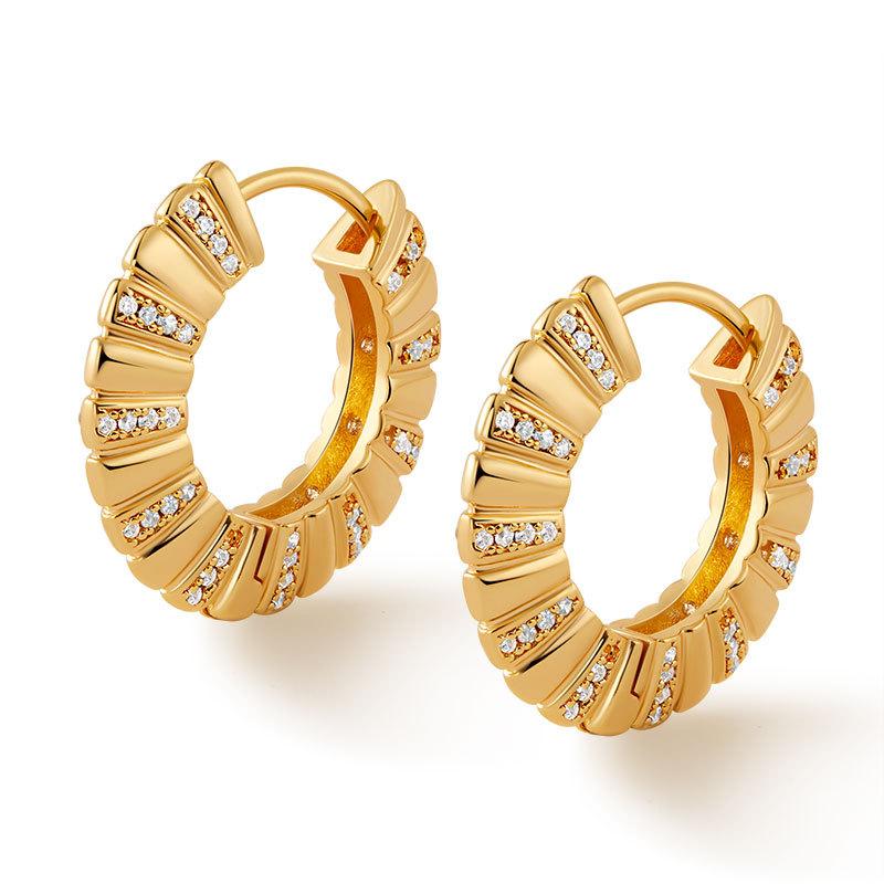 Fashion Plaid Round Inlaid Diamond Geometric Earrings For Women Daily Wear