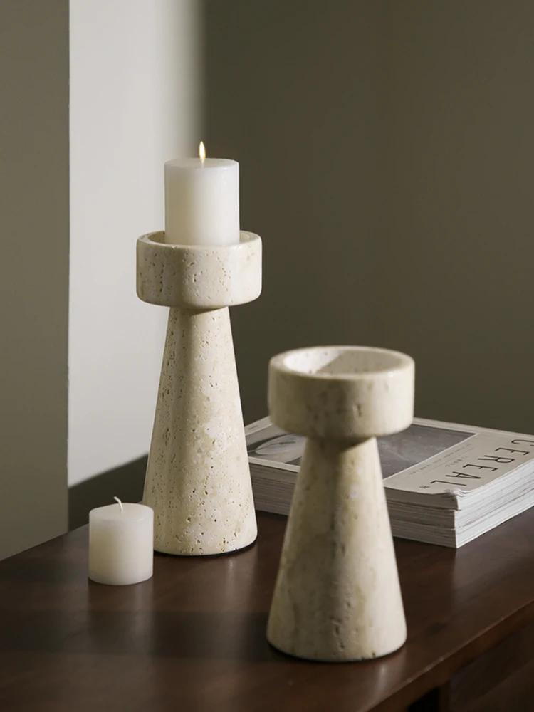 Minimalist Marble Candle Holder for Wedding Party Dinning Vintage Travertine Stone Taper Candlestick Holder for Home Decor
