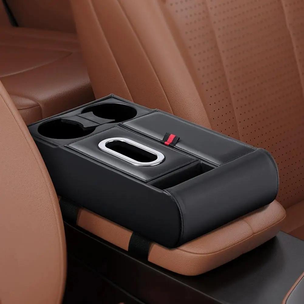 Car Armrest Box Heightening Pad Multifunctional Storage Organizer Vehicle Storage Water Case Holder Box Luxury Cup Tissue J4R3