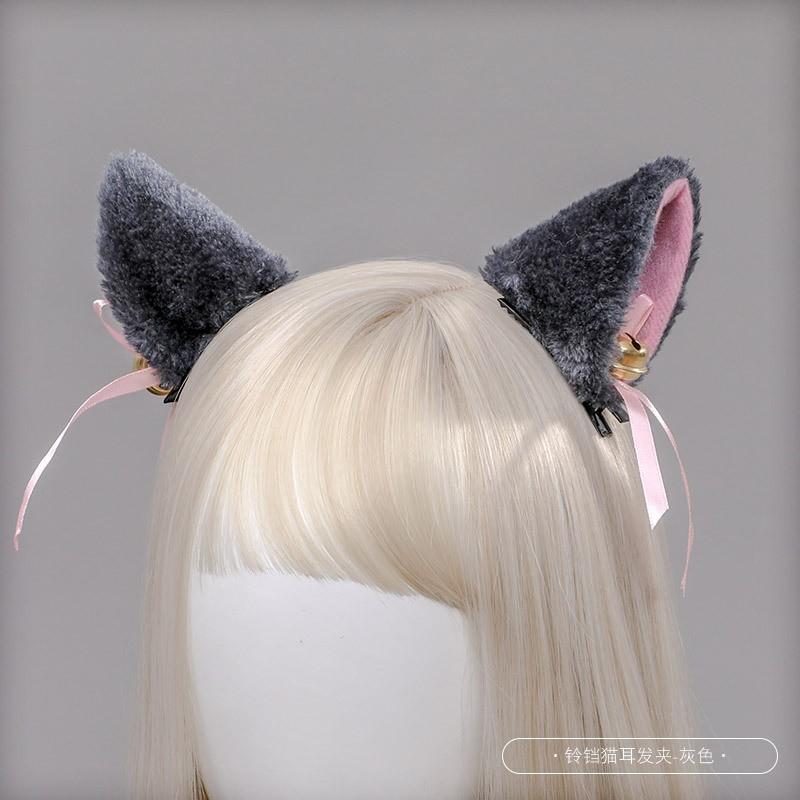 Cute Kawaii Cat Ear Hair Clips Set Girls - Soft Velvet Lolita Style Dual Clip Headwear Accessory In White Black Gray Pink