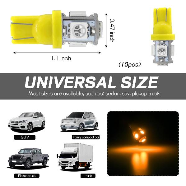 10PCS 194 Car LED Light Bulb, Super Bright T10 5050 5SMD LED Car Interior Light Bulb, 12V 168 T10 2825 Wedge Bulb Replacement for Dashboard Dome Map