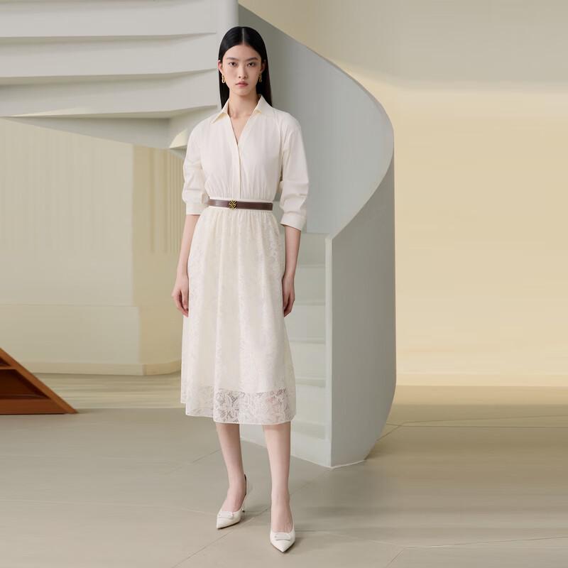 

ELLASSAY Women s Elegant Hollow-Out Lace Waist-Cinching Dress XS