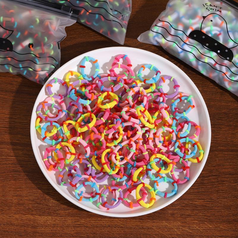 100Pcs Girls Hair Ties Bulk Colorful Soft Nylon Scrunchies Stretchy No Damage Hair Bands for Kids Daily Hair Styling
