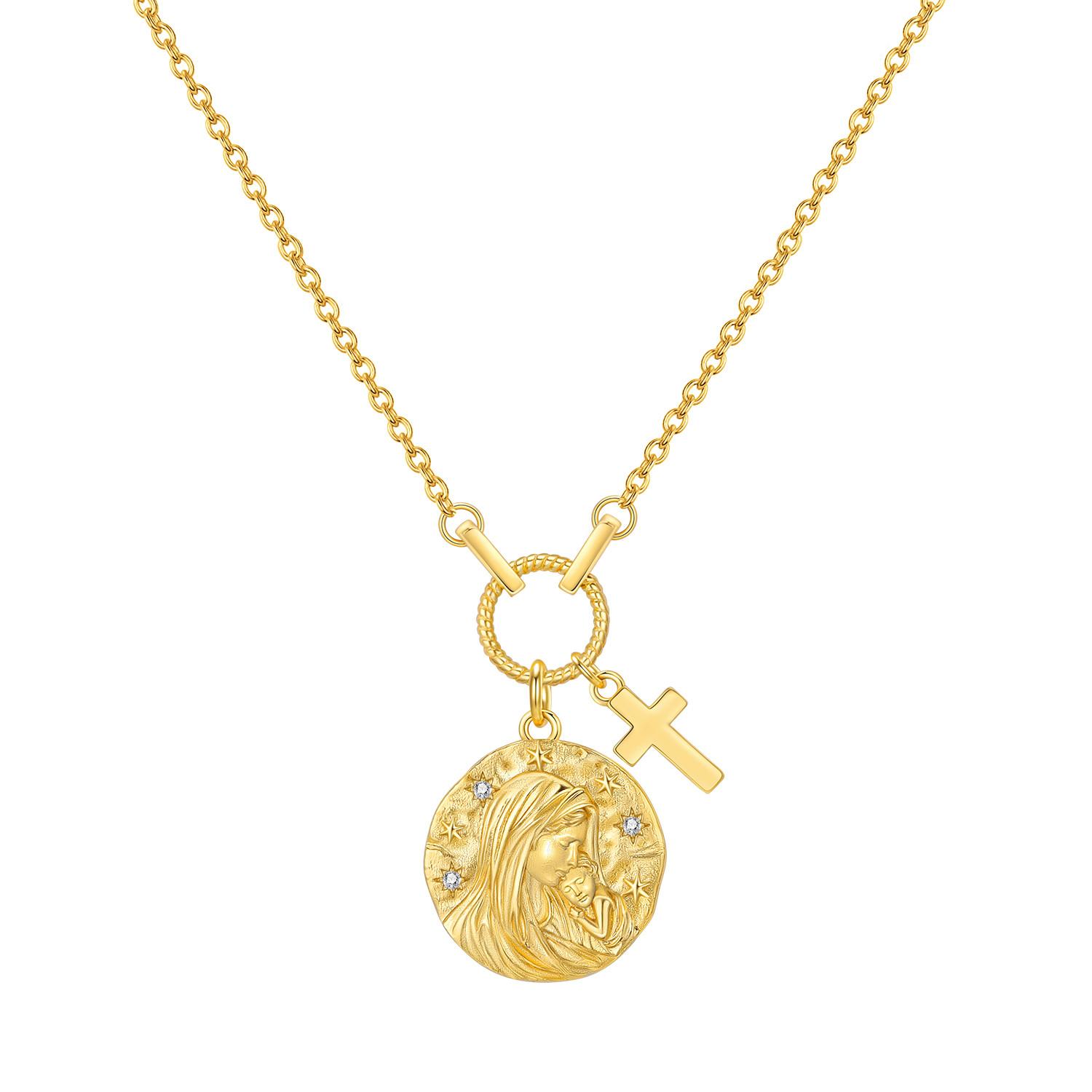925 Silver Virgin Mary Cross Pendant Necklace for Women Birthday Gift Jewelry