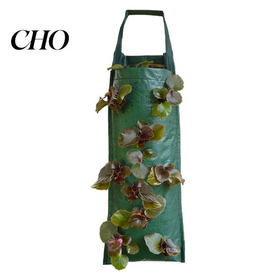 PE Fabric Planter Hanging Strawberry Grow Bag Upside Down Reusable Breathable Plant Rootlet Growth with 4 6 8 10 Planting Holes for Vegetables