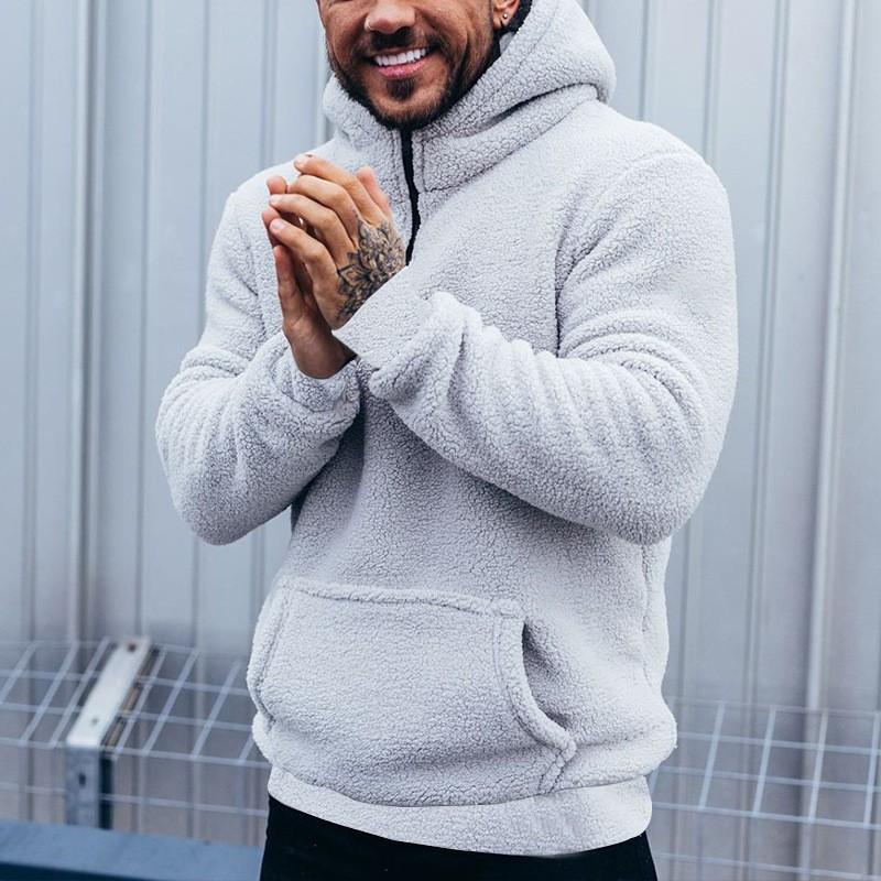 

2026 New Autumn and Winter Men s Casual Large Size Hooded Sweatshirt Fashion Jacket M белый