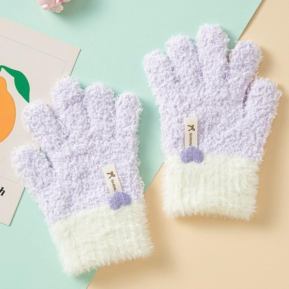 Thickened Warmth Children's Gloves Plush Cuffs Warm Mittens Full Finger Gloves  Cold Weather Wear