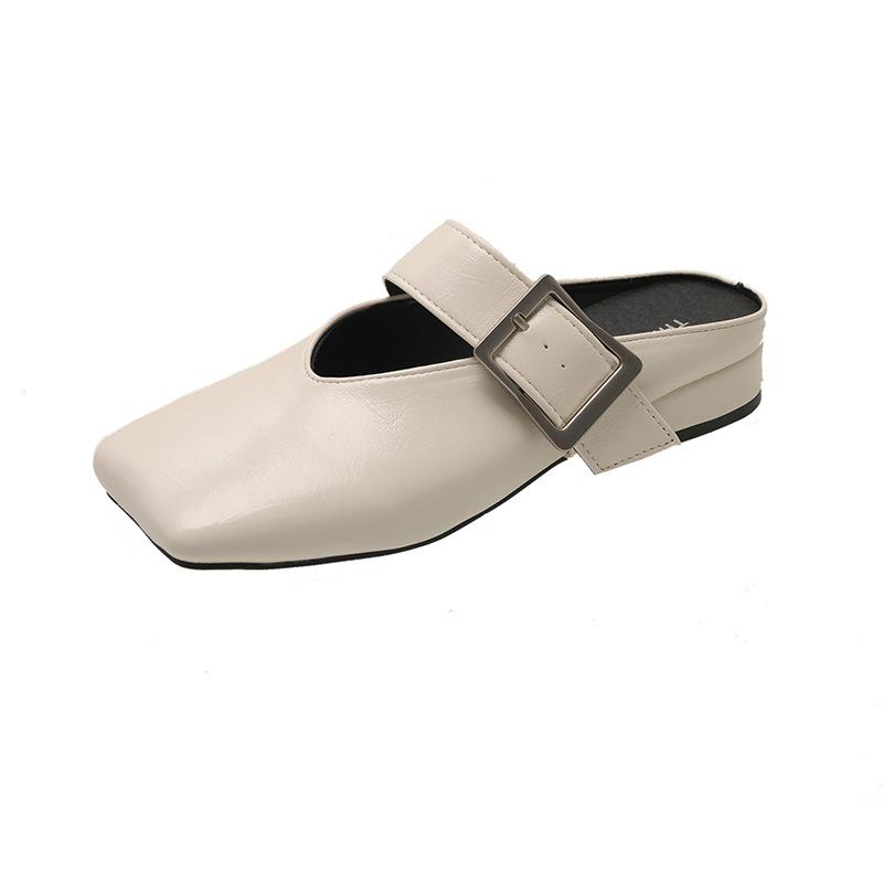 

Soft leather version~ European women s shoes 2025 new leather square head bag head slippers women wear half slippers cool slippers 39 бежевый
