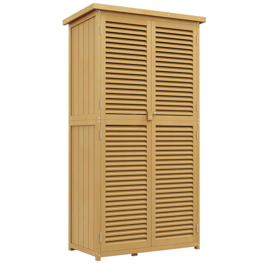 Garden Cabinet, Weatherproof, 2 Doors with Lock, Pine Wood, 87L X 46.5W X 160H Cm, Light Yellow