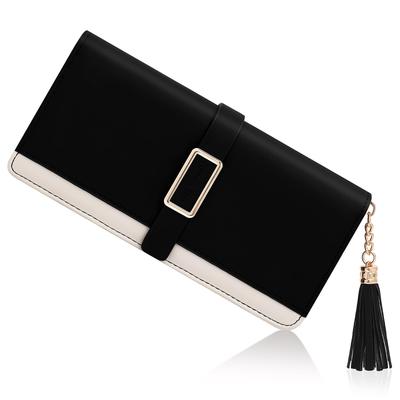 Pomelo Beste Damen-Langbörse, Große Kapazität, Münzfach, Anti-Magnetisch, PU-Leder, Smartphone-Fach, Geschenk (Schwarz + Beige)