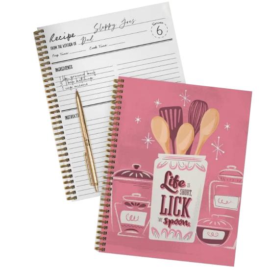 Life Is Short Lick The Spoon A Blank Recipe Journal Cookbook Spiral Bound Notebook To Organize Your Recipes