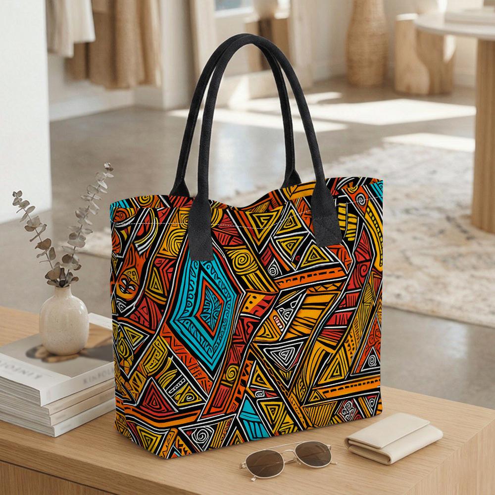 African Tribal Pattern Tote Bag Fashion Large Capacity Canvas Shoulder Bag for Daily Use