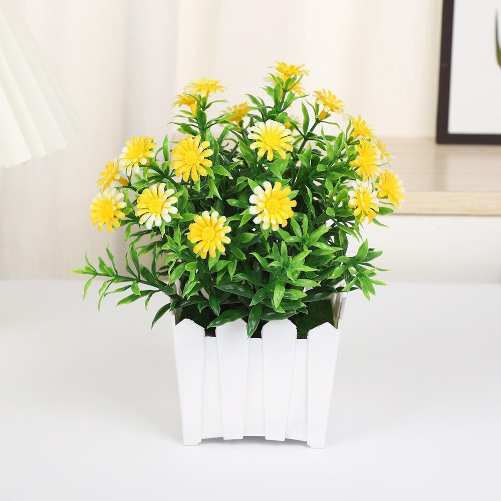 High Quality Plastic Artificial Daisy Fence Small Sunflower 18*21cm 5 Colors Fake Flower Potted Fence Flower Set Home Decor