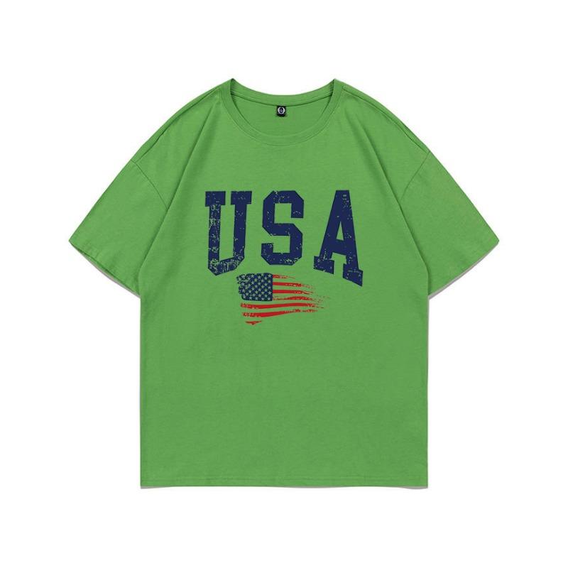Summer Pure Cotton Short Sleeved Flag Letter Combination Printed Shoulder Down Women's T-shirt Fashionable Casual Women's Top T-Shirts Women’s