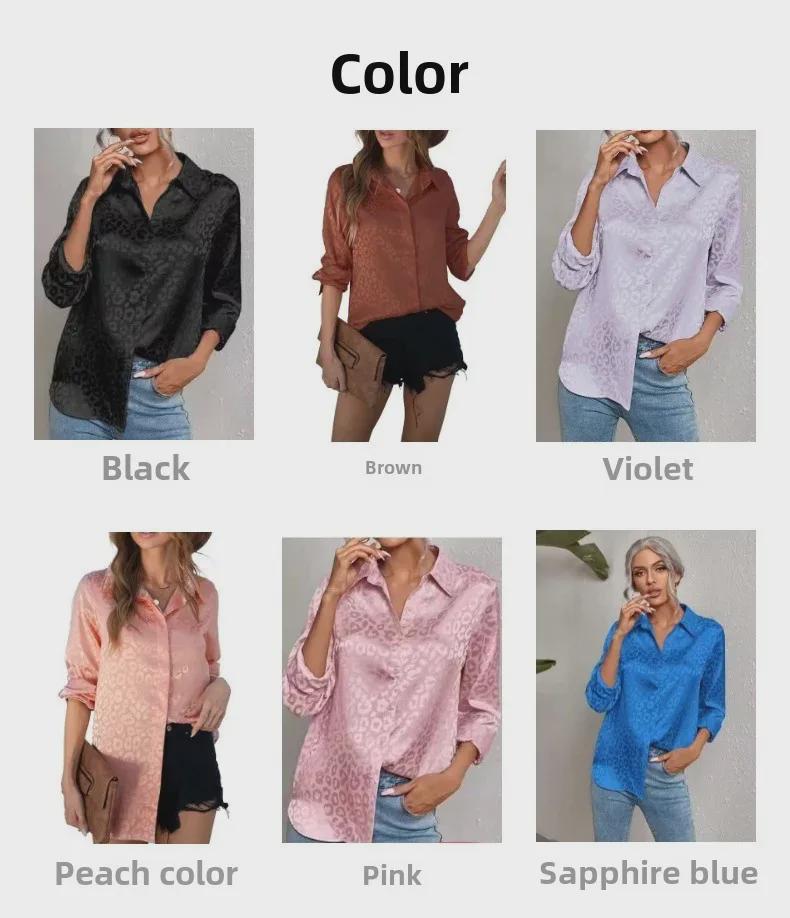 2025 Elegantes Damen Satin Jacquard Leopardenmuster Langarmhemd