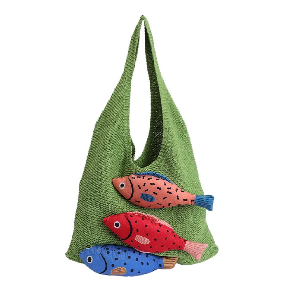 Summer Hollow Out Knitted Bag Crochet Fish Shoulder Bag Casual Weave Knitted Bag  Summer