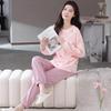 Aifen Teng Women's Pajamas Set: Pure Cotton, Long Sleeve, Long Pants, Casual Home Wear, Suitable for Spring, Autumn, and Winter.