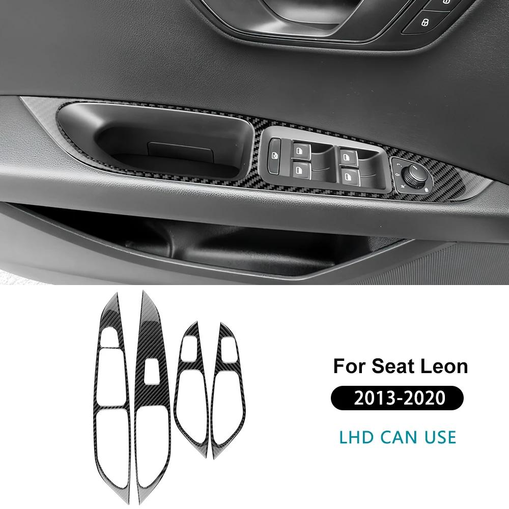 Real Soft Carbon Fiber Sticker For Seat Leon 2013 2014 2015 2016 2017 2018   LHD RHD Car Window Lift Frame Pane Interiol