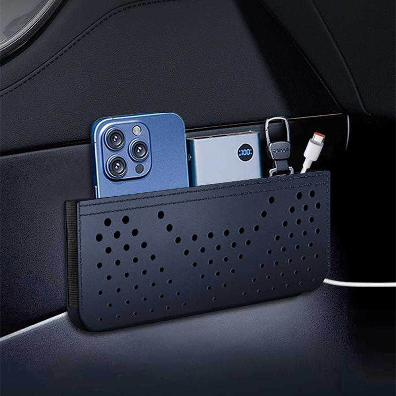 Car Leather Storage Bag Storage Box Multifunctional Car Side Pocket Organizer Leather Adhesive Auto Pocket Pouch