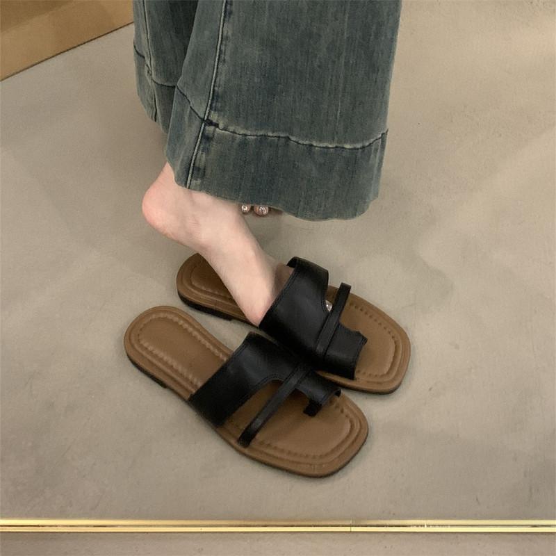 Spring and Summer Footwear Plus Size Sandals and Slippers Flat Bottom Square Toe Beach Women's Shoes