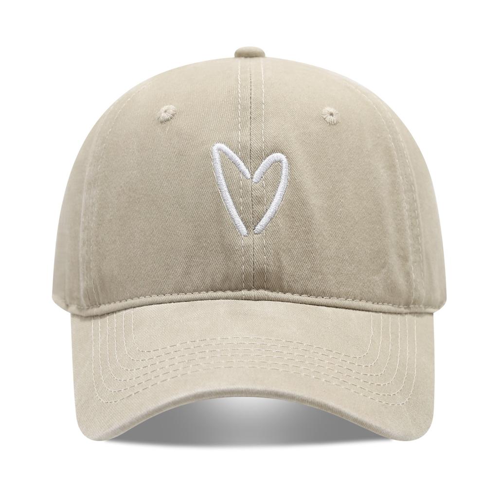 Literary and retro small love embroidery soft top fashion cap women's summer outdoor simple washed baseball cap men's autumn