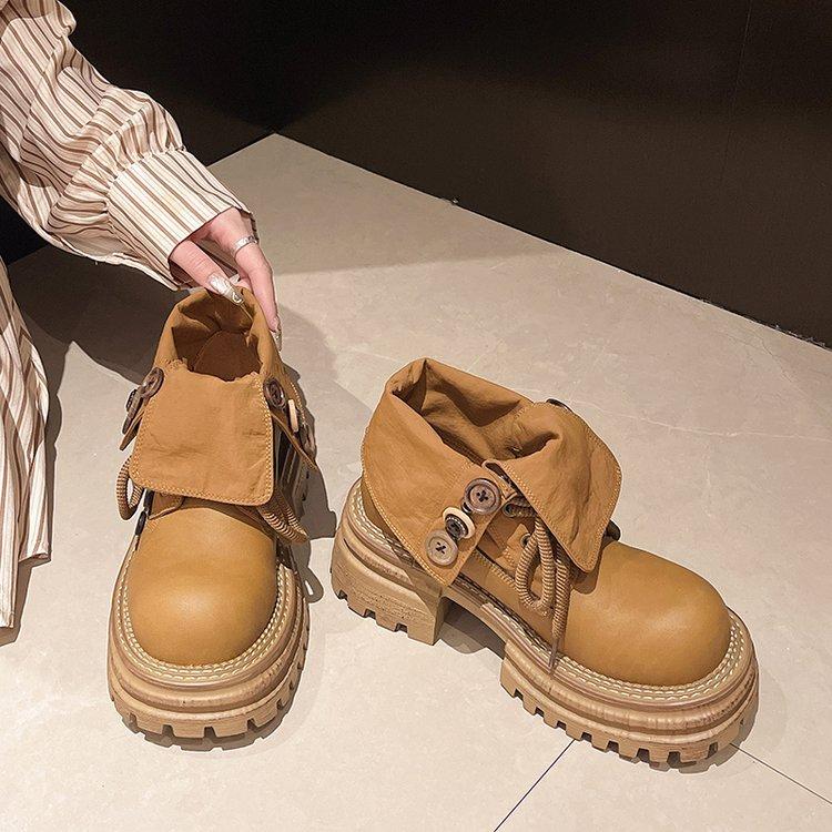 Martin Boots Women's 2025 New Retro Button Big Yellow Boots Tooling Boots Platform Muffin Locomotive Women's Shoes High Heel Thick Heel