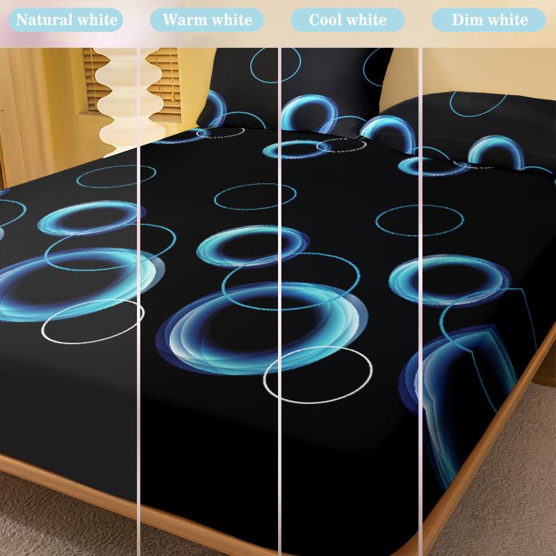 Simple 1 Modern Circular Geometry Printed Matte Fitted Sheet, Bedroom Printed Bed Cover, Bedding Excluding Pillowcases