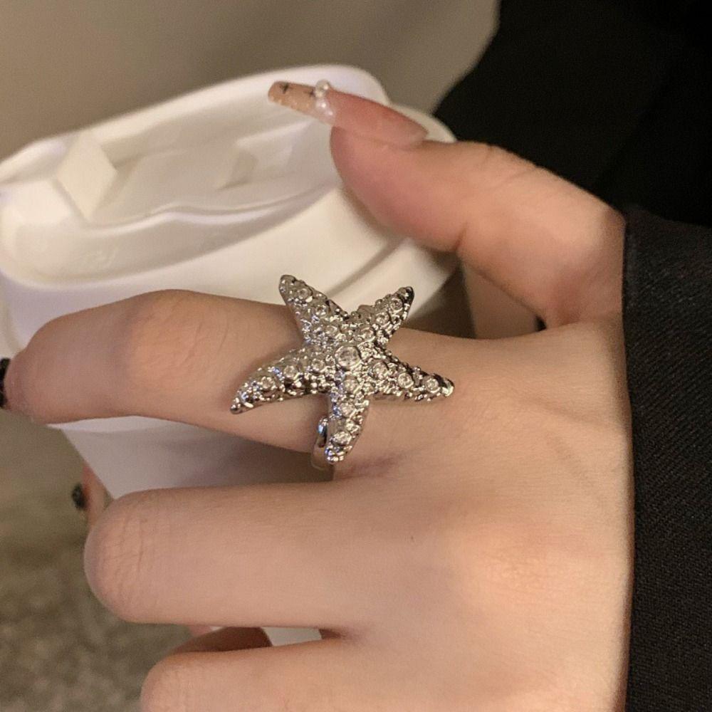 Jewelry Accessories Metal Starfish Ring Geometric Vintage Finger Buckle  Beach Vacation