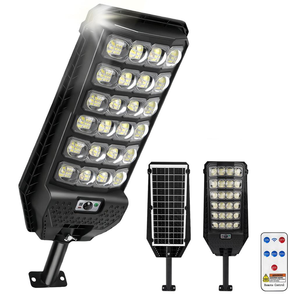 LEDowa lampa uliczna solarna, Wodoodporność IP67, Zewnętrzna lampa solarna z czujnikiem ruchu, 3 inteligentne tryby, Wysoka pojemność 3500 mAh, Ultra jasność, 240°